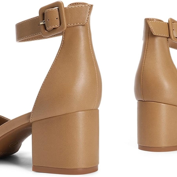 BNIB Pointed Toe Low Heels Block Chunky Pump Shoes NUDE/PU color. - Picture 5 of 8